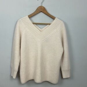 Vintage Rafaella Angora Lambswool Double V-Neck Cream Sweater Top Sz M
